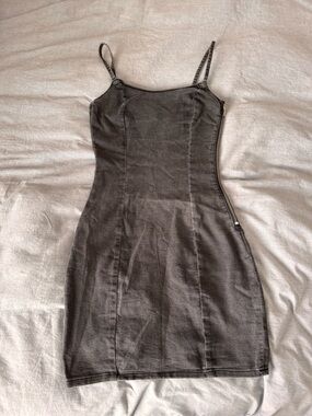 H&M washed Black Spaghetti-Strap Bodycon Mini Dress